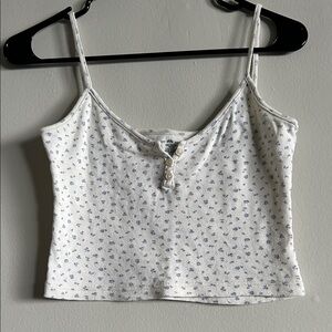 Brandy Melville White and Blue Floral Camisole